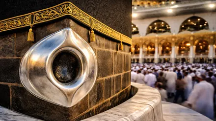 Detalle de la Piedra Negra en una hornacina de plata.