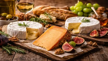 Diferentes tipos de queso en una tabla.