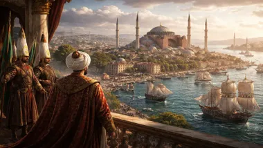 Sultán mirando desde una terraza a Santa Sofía, en Estambul.