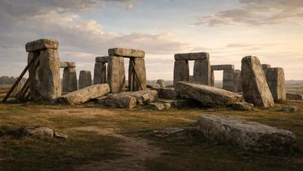 Bloques de piedra de Stonehenge apuntalados hace más de un siglo.