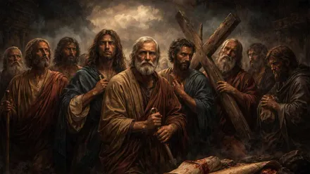 Doce Apóstoles de Jesús de Nazaret alineados.