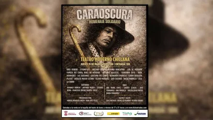 Cartel con una persona con sombrero y bastón.