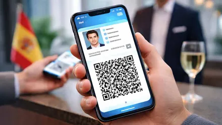 Mano sosteniendo un teléfono móvil con el DNI digital en pantalla.