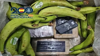 Plátanos con alijo de cocaína en paquetes negros.