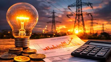 Bombilla con una luz tenue y una factura junto a una calculadora.