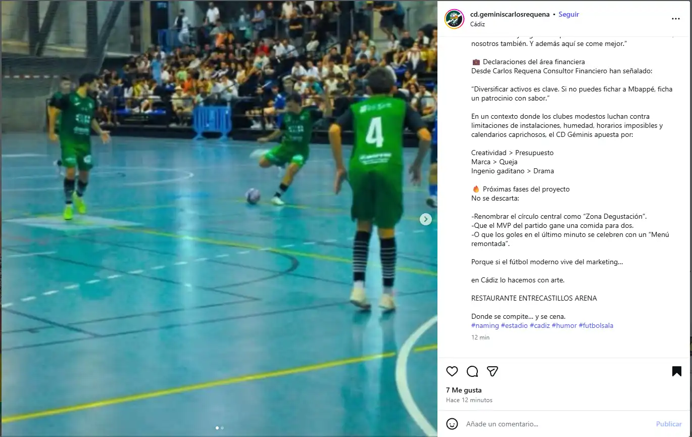 Empieza la carga en Cádiz tras lo del ‘naming’ del Cádiz CF: el CD Géminis Carlos Requena jugará en el 'Restaurante EntreCastillos Arena'