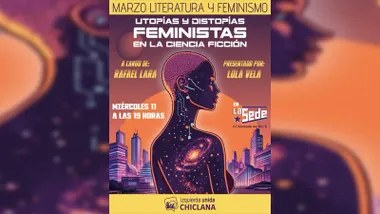Cartel de Utopía y Distopía en Chiclana con IU y el feminismo.