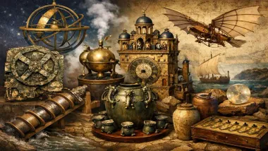 Diferentes inventos de la Antigüedad como el Mecanismo de AntiKytera o las máquinas de Leonardo da Vinci.