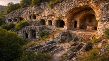 Muchas cavidades realizadas en la roca que son las cuevas de Las Gobas.