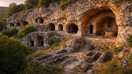 Muchas cavidades realizadas en la roca que son las cuevas de Las Gobas.