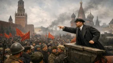 masa de personas escuchando discurso acalorado de Lenin.