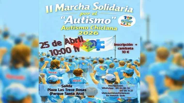 Cartel de la II Marcha Solidaria por el Autismo, en tonos celestes.