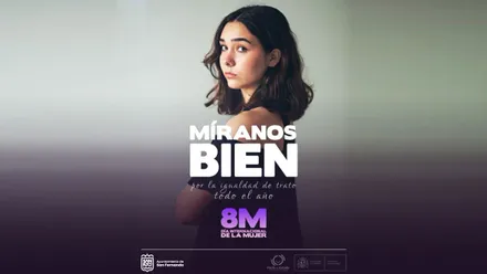 Cartel con una chica joven y un texto que pone "Míranos Bien".