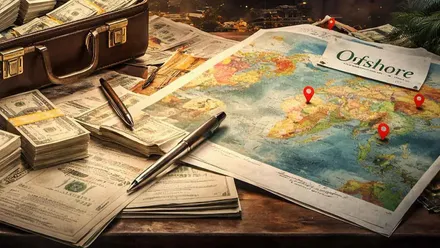 Dinero y un mapa sobre una mesa.