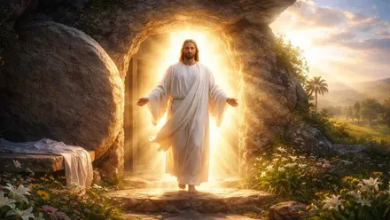 Jesús de Nazaret tras resucitar y saliendo del sepulcro.