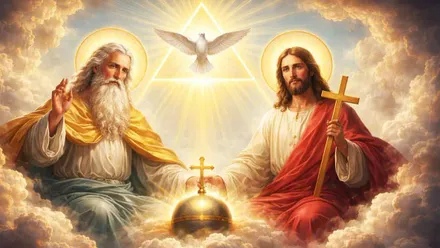 Dios, el Espíritu Santo y Jesucristo, con el Triángulo luminoso y sagrado.