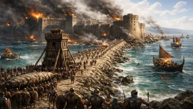 Tiro siendo asediada por las tropas de Alejandro Magno.