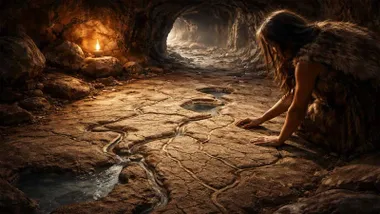 Personas de la Prehistoria dibujando un mapa.