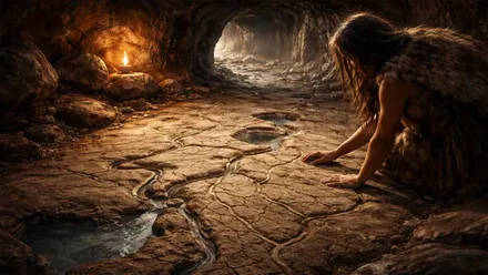 Personas de la Prehistoria dibujando un mapa.