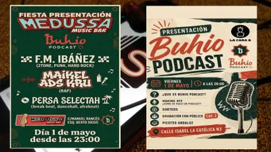 Dos anuncios de Buhio Podcast en Cádiz.