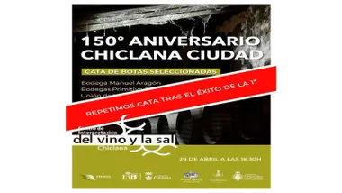 Cartel de evento de cata en Chiclana con el anuncio, en rojo, de la repetición del mismo.