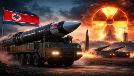 Vehículos pesados norcoreanos portando misiles de largo alcance.