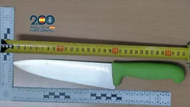 Cuchillo de grandes dimensiones con mango verde.