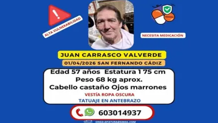 Cartel de búsqueda de Juan Carrasco en San Fernando, está desaparecido.