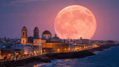 Gran "Luna Rosa" iluminando Cádiz.