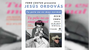 Cartel de la presentación del libro de Jesús Ordovás con fotografías antiguas en blanco y negro.