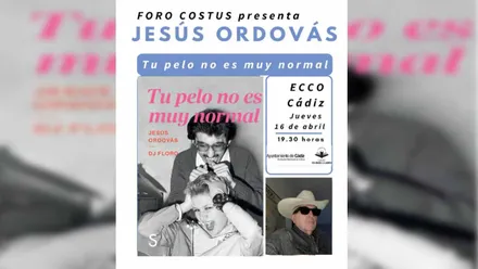 Cartel de la presentación del libro de Jesús Ordovás con fotografías antiguas en blanco y negro.