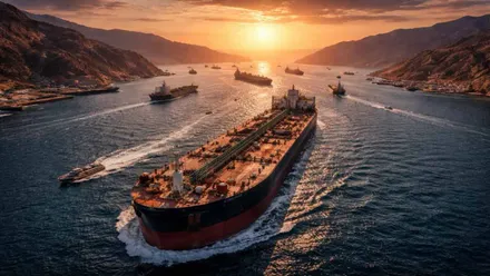 Varios petroleros pasando por la zona del Estrecho de Ormuz.