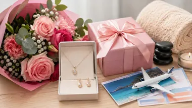 Flores, joyas, viajes como regalos para el Día de la Madre.