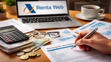 Persona rellenando los formularios de la Renta, de Hacienda.