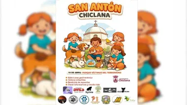 Cartel en dibujos animados de niños jugando con mascotas.