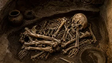 Esqueleto en una tumba romana.