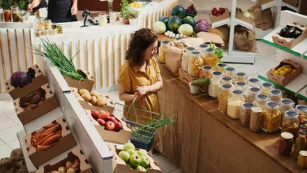 Mujer en un comercio minorista de alimentación.
