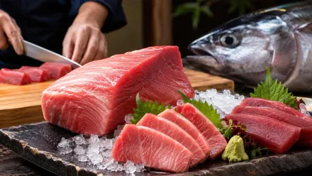 Filetes de atún rojo en una cocina.
