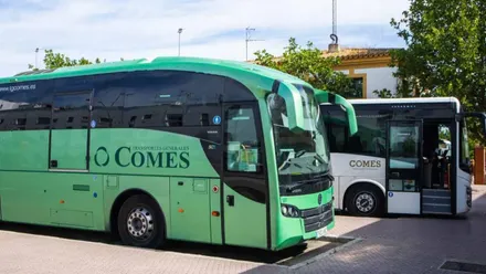 Autobús de color verde que da servicio a Rota.