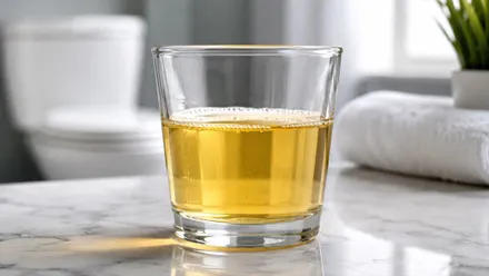 Vaso con un líquido amarillento que es orina.