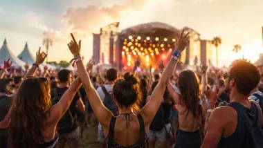 Jóvenes disfrutando de una concierto al aire libre.