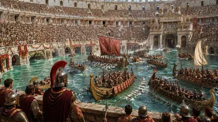 Barcos luchando como espectáculo en el Coliseo.