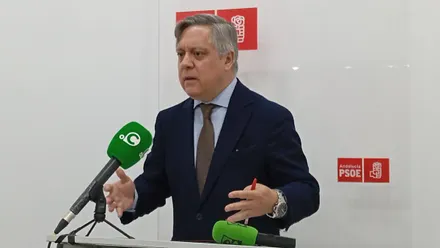 El portavoz socialista, Óscar Torres, en rueda de prensa.