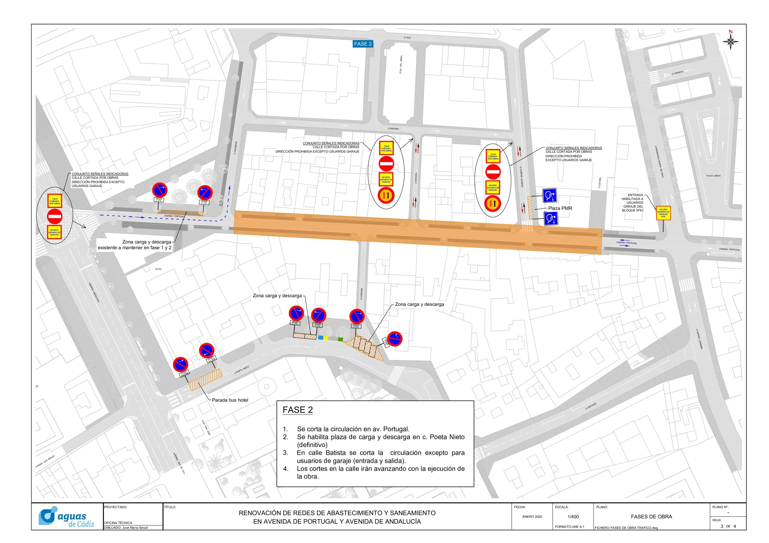Aguas de Cádiz inicia la segunda fase de las obras en la Avenida de Portugal: nuevos cortes de tráfico desde este lunes