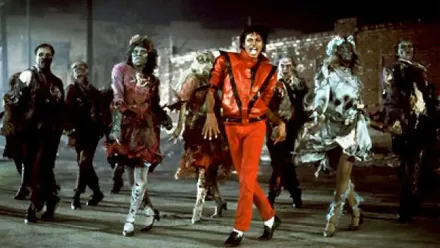 De ojo y negro Michael Jackson bailando en "Thriller".