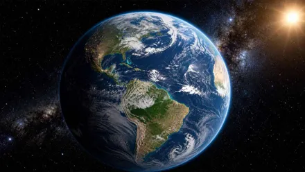 Tierra esférica y en un lado el sol.
