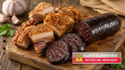 Diferentes productos cárnicos con el aviso de literiosis.