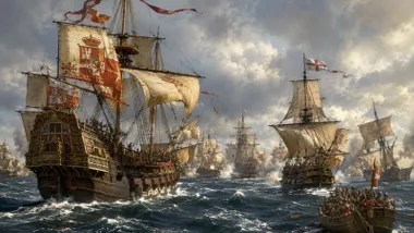 Galeones de guerra española en rumba a Inglaterra, es la Armada Invencible.