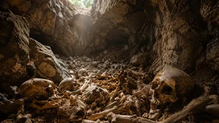 Esqueletos en la Cima de los Huesos de Atapuerca.