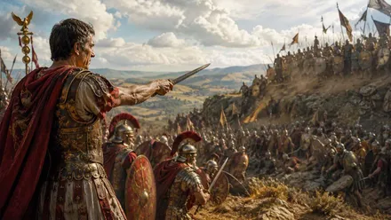 Formación romana comandada por Julio César antes de la batalla de Munda.